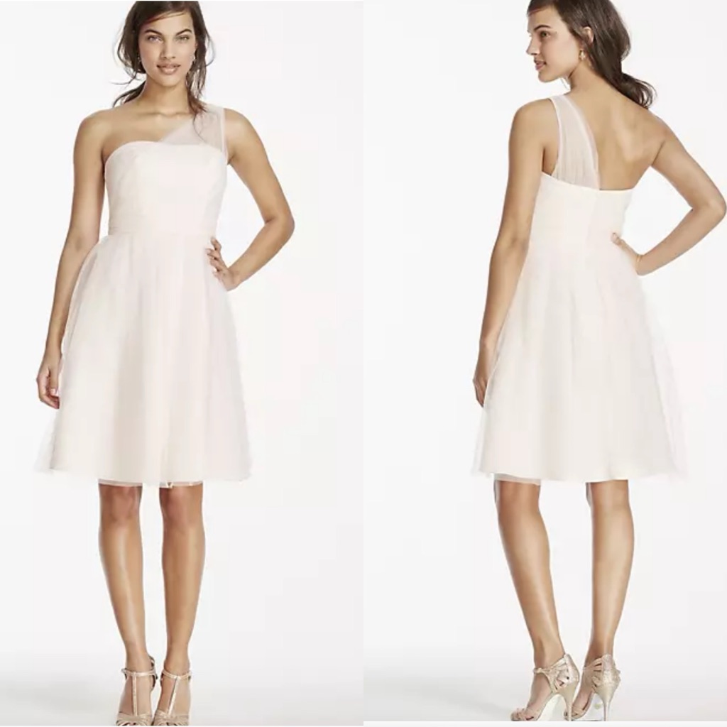David Tutera Gather & Gown One Shoulder Tulle Bridesmaid’s Dress Soft Blush 8
